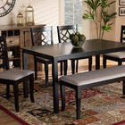 Baxton Studio Dori Modern and Contemporary Grey Fabric Upholstered and Dark Brown Finished Wood 6-Piece Dining Set
