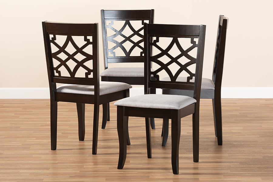Baxton Studio Mael Modern and Contemporary Grey Fabric Upholstered Espresso Brown Finished Wood Dining Chair Set of 4