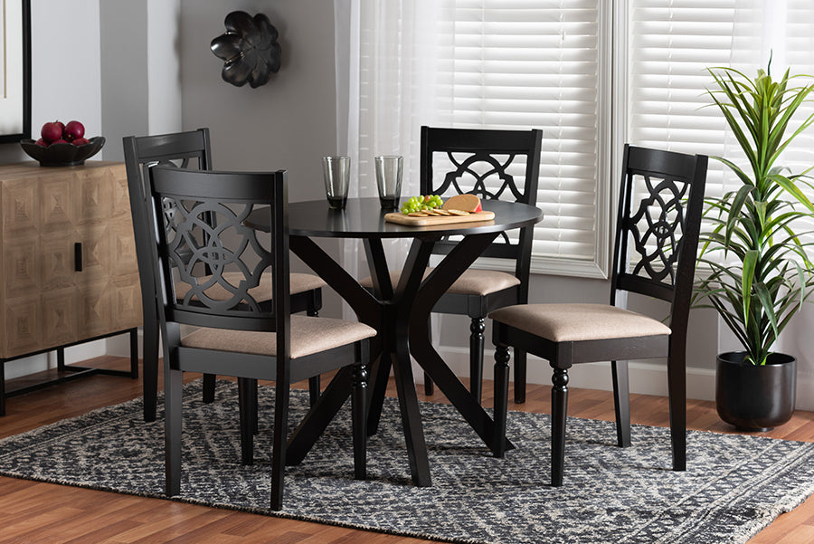 Baxton Studio Sadie Modern Beige Fabric and Espresso Brown Finished Wood 5-Piece Dining Set