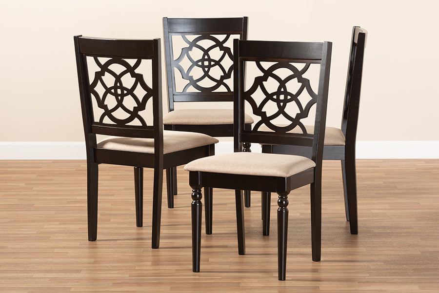 Baxton Studio Renaud Modern and Contemporary Sand Fabric Upholstered Espresso Brown Finished Wood Dining Chair Set of 4