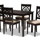 Baxton Studio Renaud Modern and Contemporary Sand Fabric Upholstered Espresso Brown Finished 5-Piece Wood Dining Set