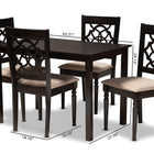 Baxton Studio Renaud Modern and Contemporary Sand Fabric Upholstered Espresso Brown Finished 5-Piece Wood Dining Set
