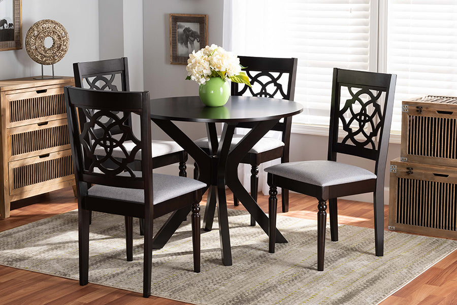 Baxton Studio Sadie Modern and Contemporary Grey Fabric Upholstered and Dark Brown Finished Wood 5-Piece Dining Set