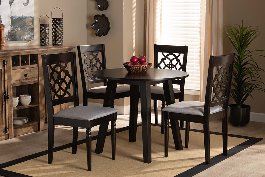 Baxton Studio Eliza Modern and Contemporary Grey Fabric Upholstered and Walnut Brown Finished Wood 5-Piece Dining Set