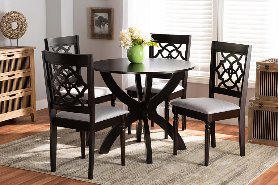 Baxton Studio Tonia Modern and Contemporary Grey Fabric Upholstered and Dark Brown Finished Wood 5-Piece Dining Set