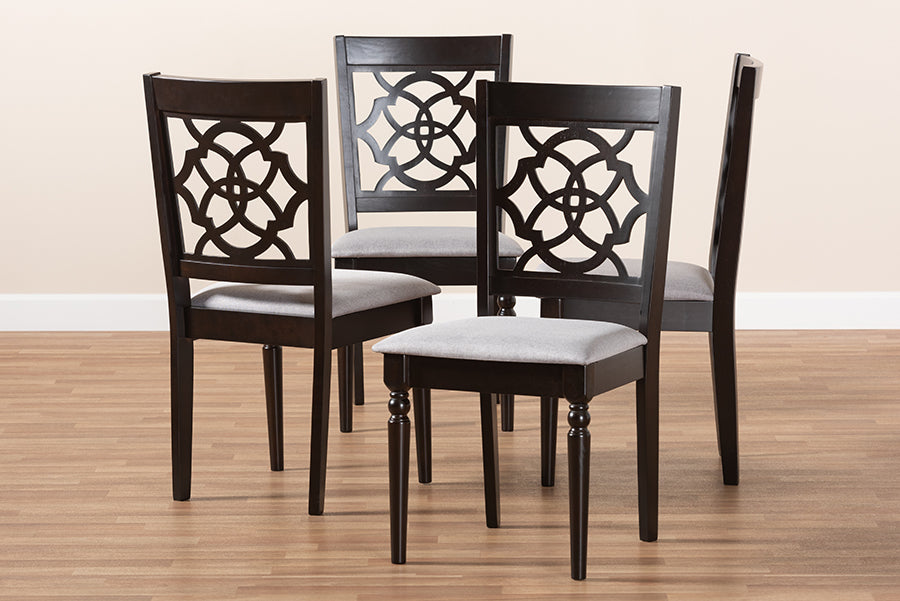 Baxton Studio Renaud Modern and Contemporary Grey Fabric Upholstered Espresso Brown Finished Wood Dining Chair Set of 4