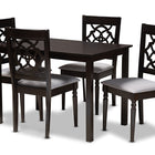 Baxton Studio Renaud Modern and Contemporary Grey Fabric Upholstered Espresso Brown Finished 5-Piece Wood Dining Set