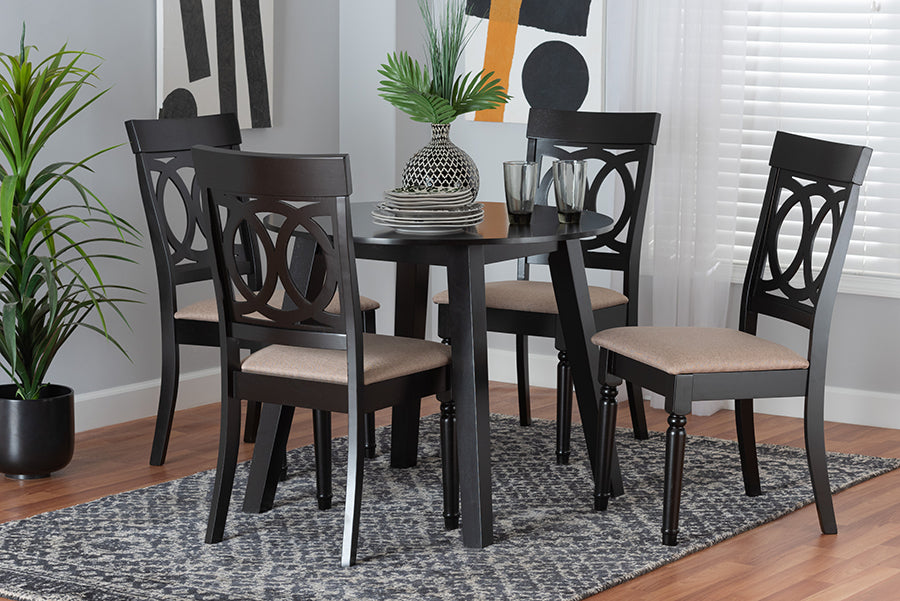 Baxton Studio Charlottle Modern Beige Fabric and Dark Brown Finished Wood 5-Piece Dining Set