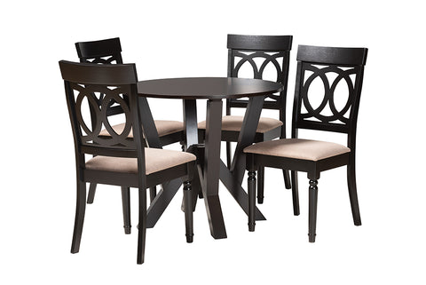 Baxton Studio Angie Modern Sand Fabric and Dark Brown Finished Wood 5-Piece Dining Set