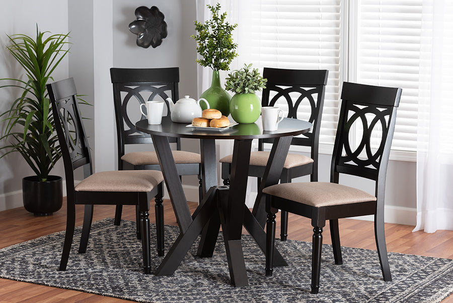 Baxton Studio Angie Modern Sand Fabric and Dark Brown Finished Wood 5-Piece Dining Set