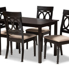 Baxton Studio Lucie Modern and Contemporary Sand Fabric Upholstered Espresso Brown Finished 5-Piece Wood Dining Set