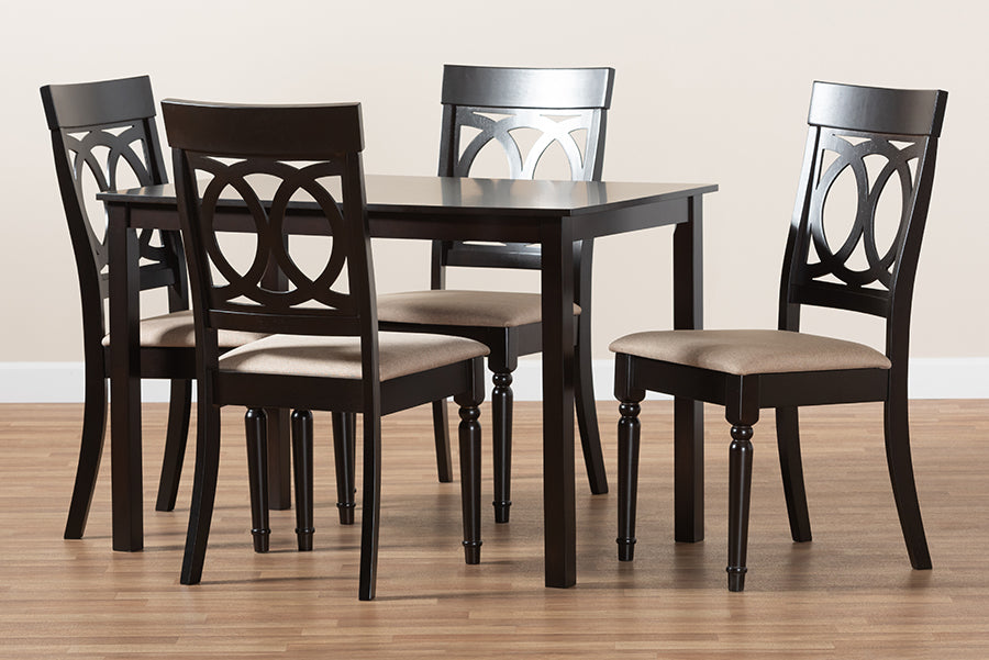 Baxton Studio Lucie Modern and Contemporary Sand Fabric Upholstered Espresso Brown Finished 5-Piece Wood Dining Set