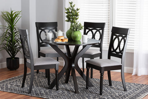 Baxton Studio Jessie Modern Grey Fabric and Dark Brown Finished Wood 5-Piece Dining Set
