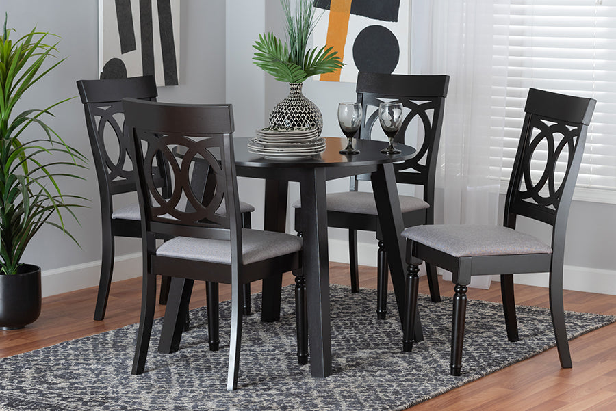 Baxton Studio Charlottle Modern Grey Fabric and Dark Brown Finished Wood 5-Piece Dining Set