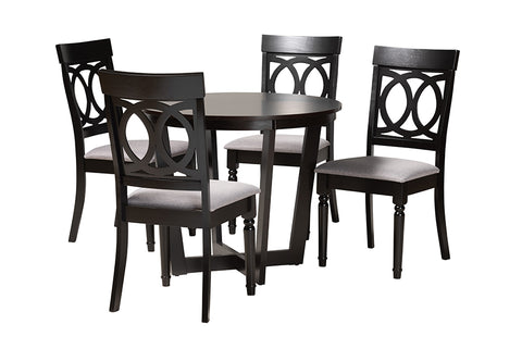 Baxton Studio Estelle Modern Grey Fabric and Dark Brown Finished Wood 5-Piece Dining Set