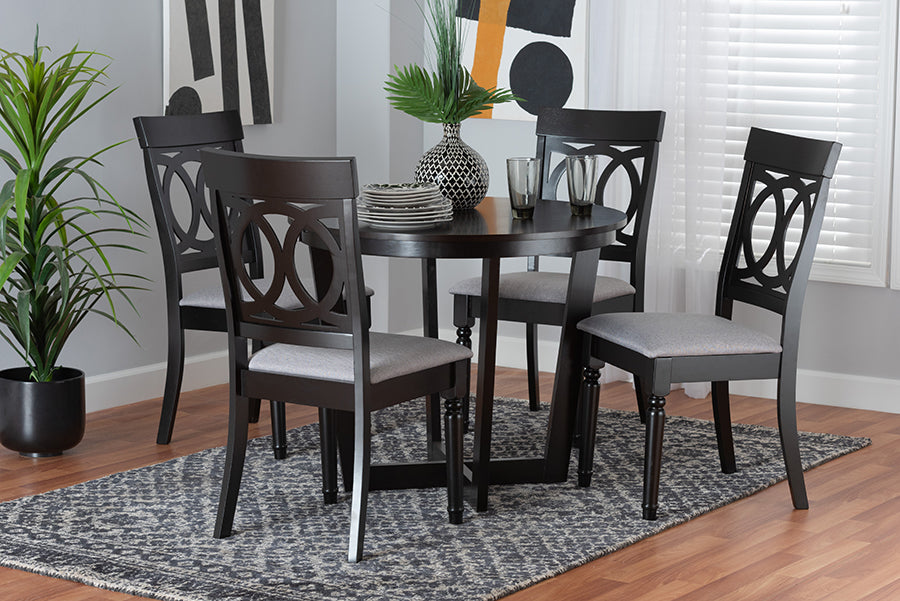 Baxton Studio Estelle Modern Grey Fabric and Dark Brown Finished Wood 5-Piece Dining Set