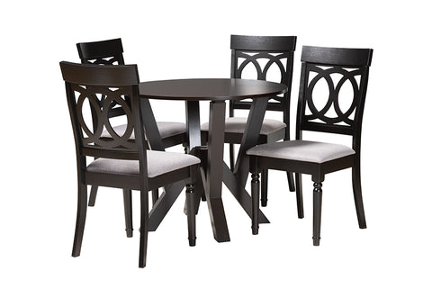 Baxton Studio Angie Modern Grey Fabric and Dark Brown Finished Wood 5-Piece Dining Set