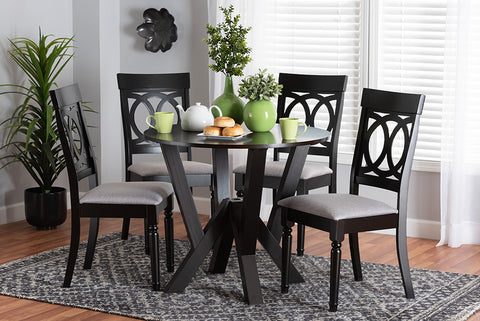 Baxton Studio Angie Modern Grey Fabric and Dark Brown Finished Wood 5-Piece Dining Set