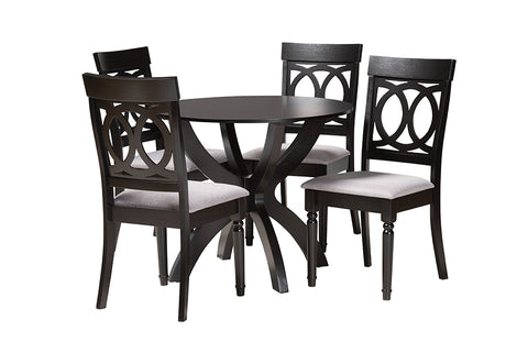 Baxton Studio Velia Modern Grey Fabric and Dark Brown Finished Wood 5-Piece Dining Set