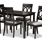 Baxton Studio Lucie Modern and Contemporary Grey Fabric Upholstered Espresso Brown Finished 5-Piece Wood Dining Set