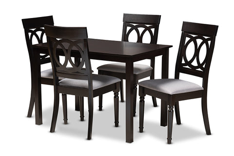 Baxton Studio Lucie Modern and Contemporary Grey Fabric Upholstered Espresso Brown Finished 5-Piece Wood Dining Set