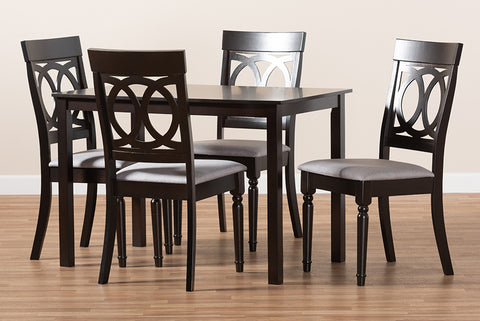 Baxton Studio Lucie Modern and Contemporary Grey Fabric Upholstered Espresso Brown Finished 5-Piece Wood Dining Set