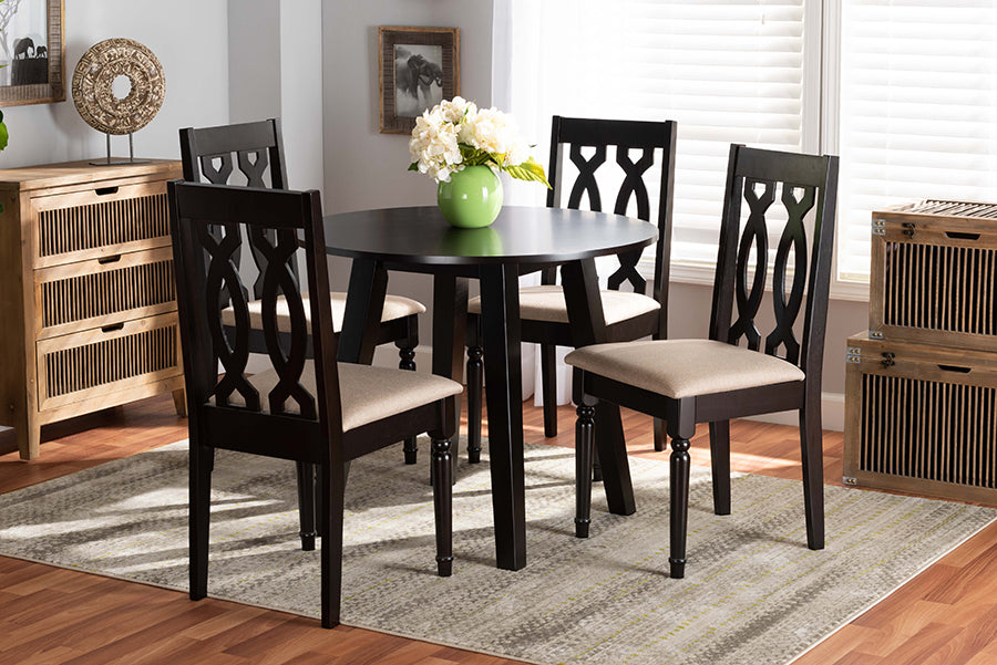 Baxton Studio Heidi Modern and Contemporary Sand Fabric Upholstered and Dark Brown Finished Wood 5-Piece Dining Set