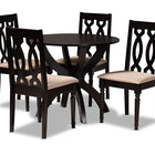 Baxton Studio Mona Modern and Contemporary Sand Fabric Upholstered and Dark Brown Finished Wood 5-Piece Dining Set