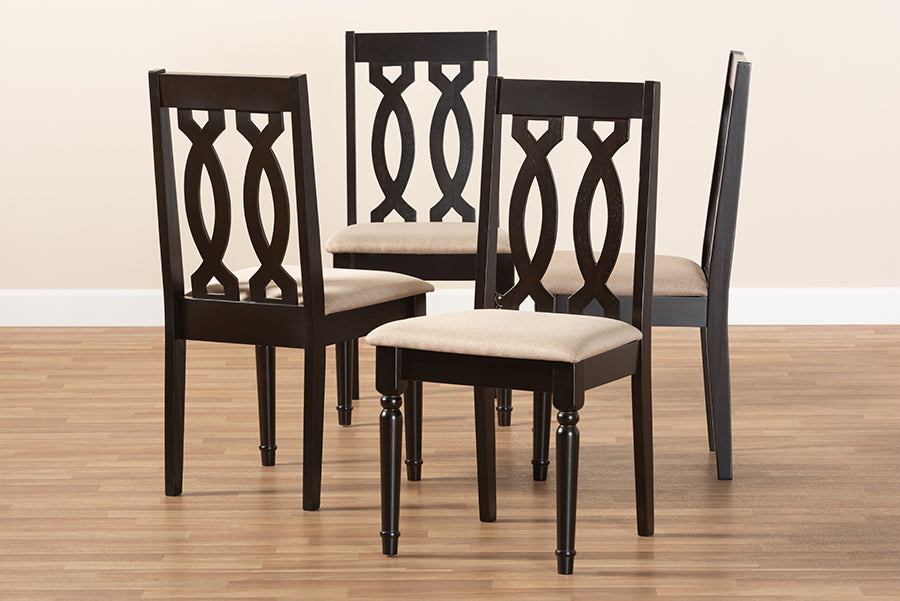 Baxton Studio Cherese Modern and Contemporary Sand Fabric Upholstered Espresso Brown Finished Wood Dining Chair Set of 4