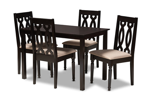 Baxton Studio Cherese Modern and Contemporary Sand Fabric Upholstered Espresso Brown Finished 5-Piece Wood Dining Set