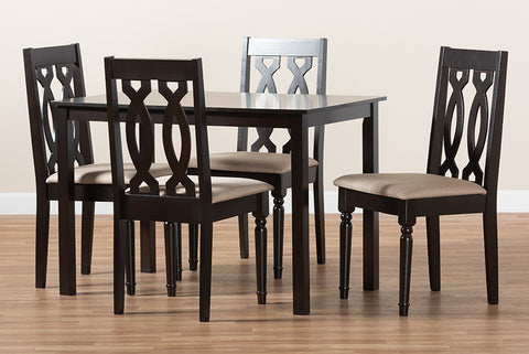 Baxton Studio Cherese Modern and Contemporary Sand Fabric Upholstered Espresso Brown Finished 5-Piece Wood Dining Set