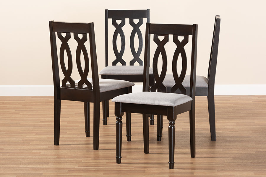 Baxton Studio Cherese Modern and Contemporary Grey Fabric Upholstered Espresso Brown Finished Wood Dining Chair Set of 4