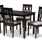 Baxton Studio Cherese Modern and Contemporary Grey Fabric Upholstered Espresso Brown Finished 5-Piece Wood Dining Set
