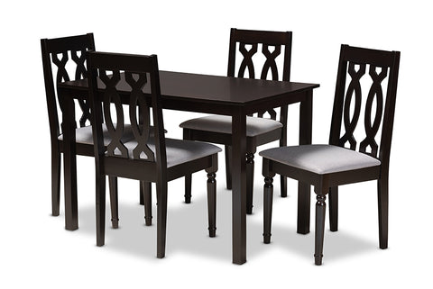 Baxton Studio Cherese Modern and Contemporary Grey Fabric Upholstered Espresso Brown Finished 5-Piece Wood Dining Set