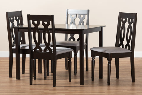 Baxton Studio Cherese Modern and Contemporary Grey Fabric Upholstered Espresso Brown Finished 5-Piece Wood Dining Set