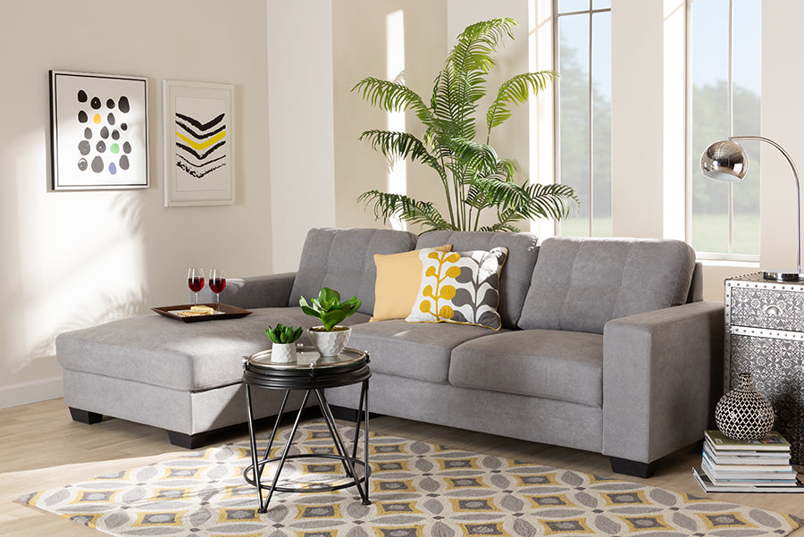 Baxton Studio Langley Modern and Contemporary Light Grey Fabric Upholstered Sectional Sofa with Left Facing Chaise