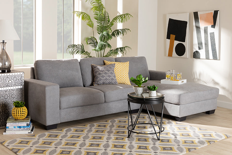 Baxton Studio Nevin Modern and Contemporary Light Grey Fabric Upholstered Sectional Sofa with Right Facing Chaise