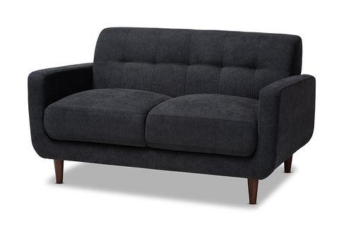 Baxton Studio Allister Mid-Century Modern Dark Grey Fabric Upholstered Loveseat