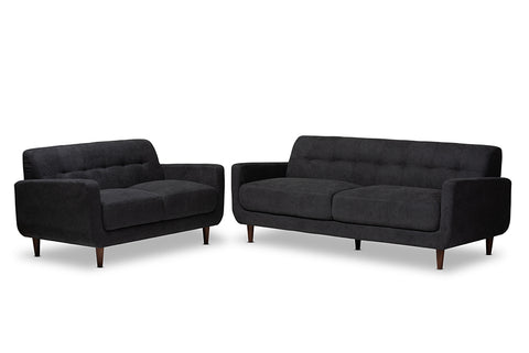 Baxton Studio Allister Mid-Century Modern Dark Grey Fabric Upholstered 2-Piece Living Room Set