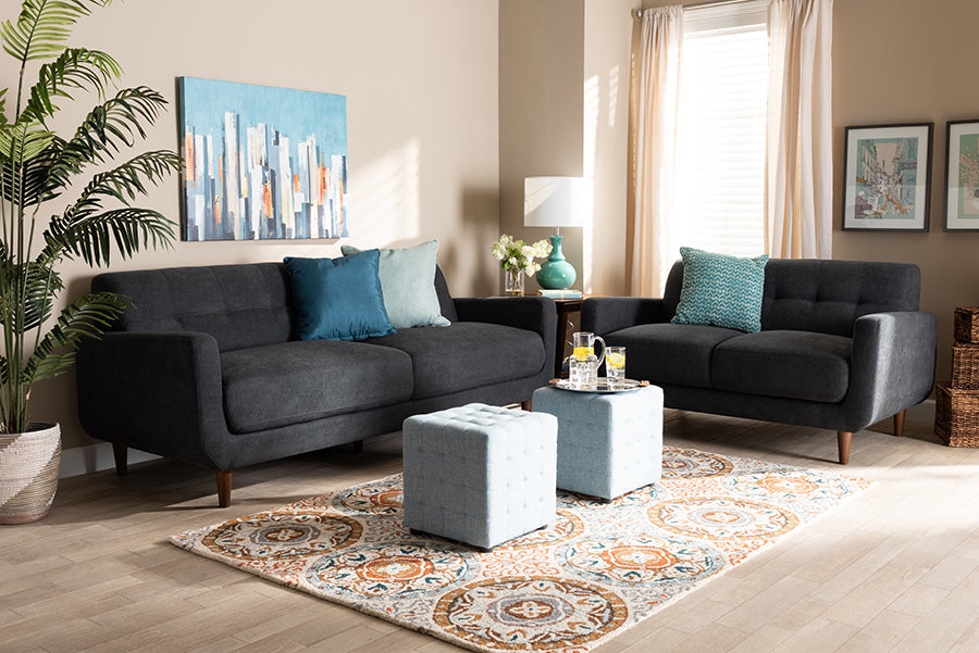 Baxton Studio Allister Mid-Century Modern Dark Grey Fabric Upholstered 2-Piece Living Room Set