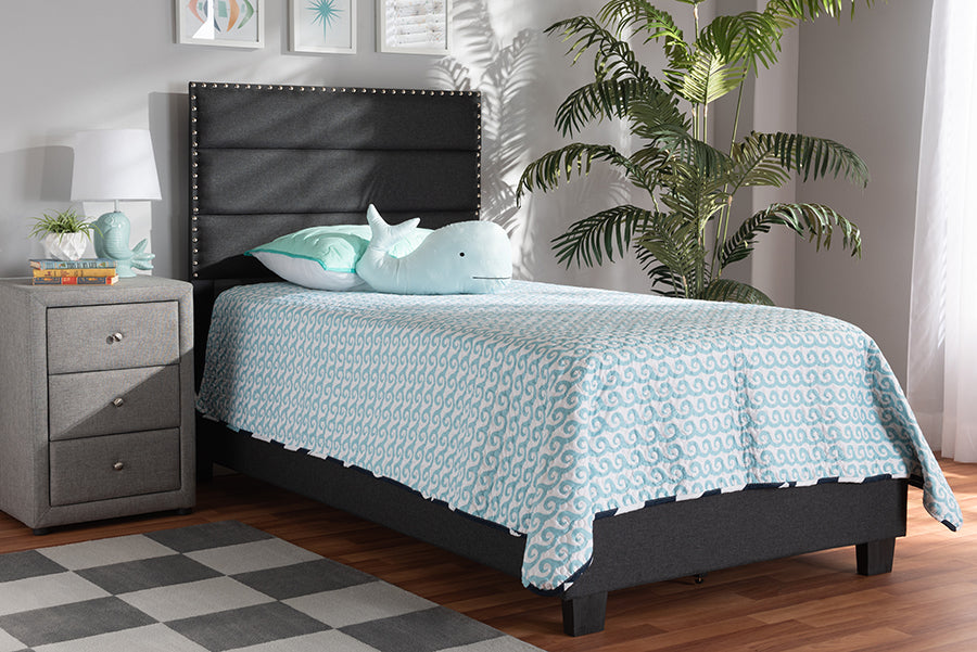 Baxton Studio Ansa Modern and Contemporary Dark Grey Fabric Upholstered Twin Size Bed