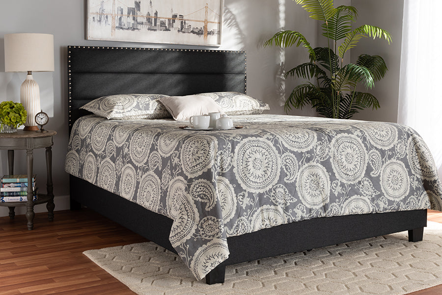 Baxton Studio Ansa Modern and Contemporary Dark Grey Fabric Upholstered Queen Size Bed