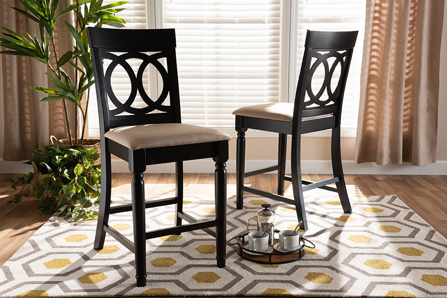Baxton Studio Verina Modern and Contemporary Sand Fabric Upholstered Espresso Brown Finished 2-Piece Wood Counter Stool Set of 4
