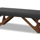 Baxton Studio Rika Mid-Century Modern Dark Grey Fabric Upholstered Walnut Brown Finished Boomerang Bench