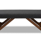 Baxton Studio Rika Mid-Century Modern Dark Grey Fabric Upholstered Walnut Brown Finished Boomerang Bench