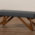 Baxton Studio Rika Mid-Century Modern Dark Grey Fabric Upholstered Walnut Brown Finished Boomerang Bench