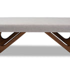 Baxton Studio Rika Mid-Century Modern Greyish Beige Fabric Upholstered Walnut Brown Finished Boomerang Bench