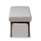 Baxton Studio Rika Mid-Century Modern Greyish Beige Fabric Upholstered Walnut Brown Finished Boomerang Bench