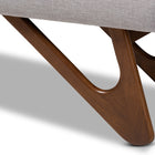 Baxton Studio Rika Mid-Century Modern Greyish Beige Fabric Upholstered Walnut Brown Finished Boomerang Bench