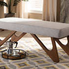 Baxton Studio Rika Mid-Century Modern Greyish Beige Fabric Upholstered Walnut Brown Finished Boomerang Bench